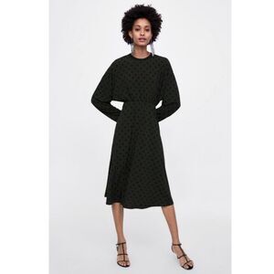 Zara Green and Black Polka Dot Dress Size Medium